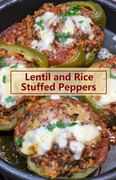 Stuffed Peppers With Rice, Vegan Stuffed Peppers, Plant Based Meal, Vegetarian Stuffed Peppers, Stuffed Peppers Recipe, Meatless Meal, Lentils And Rice, Asiago Cheese, Vegetarian Main Dishes