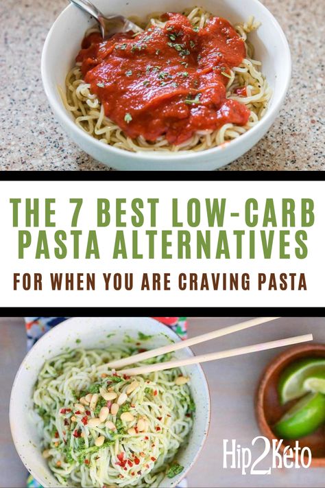 Craving pasta on the keto diet? Here are 7 top-rated pasta alternatives that we love! These low-carb pasta options are delicious and keto-friendly. Keto Pasta Substitute, Carb Free Noodles, Pasta Replacement Low Carb, Keto Friendly Noodles, Noodle Substitute Low Carb, Pasta Alternative Healthy, Keto Pasta Alternatives, Pasta Substitutions, Low Carb Pasta Alternatives