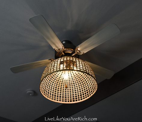 Apartment Ceiling Fan Makeover, How To Update Old Ceiling Fans, Diy Ceiling Fan Light Cover, Ceiling Fan Makeover Diy Ideas, Ceiling Fan Upcycle, Ceiling Fan Upgrade, Old Ceiling Fan, Ceiling Fan Diy, Ceiling Fan Update