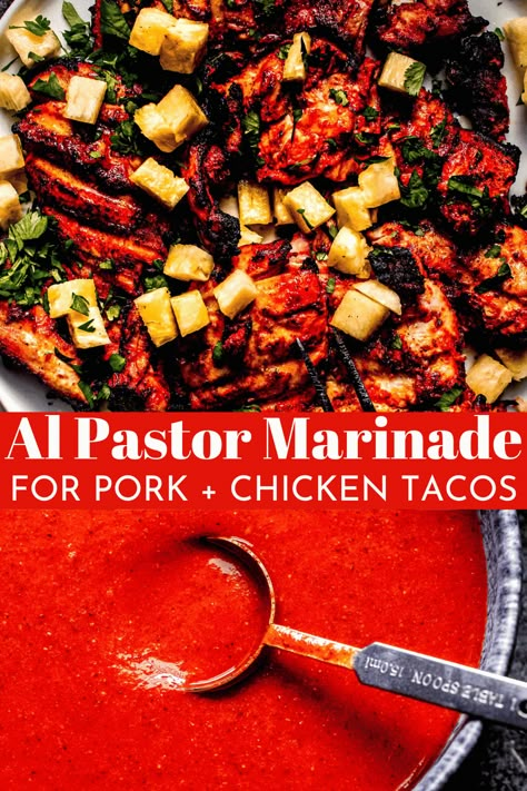 Alpastor Recipe, Al Pastor Marinade, Pastor Marinade, Al Pastor Pork, Marinade For Pork, Grilled Chicken Tacos, Pork Marinade, Meat Marinade, Boneless Pork Shoulder