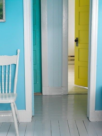 Colored Interior Doors, Ikea Ivar, Yellow Doors, Painted Floors, Door Color, Painted Doors, Traditional Kitchen, Blue And Yellow, Doors Interior