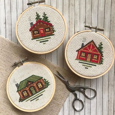 Keeping the cozy vibe up with these little cabins! If the housing market wasn’t as absurd as it currently is, which one of them would you ask your realtor to go visit?!

They come in two trios of patterns and are quick project that fit perfectly in 3" hoops to make ornaments. ✨🏡🌲 Cabin Cross Stitch, Home Cross Stitch, Pretty Cross Stitch, Dream Cabin, The Pigeon, Cross Stitch House, Cross Stitch Bookmarks, Vintage Cross Stitches, Crochet Cross