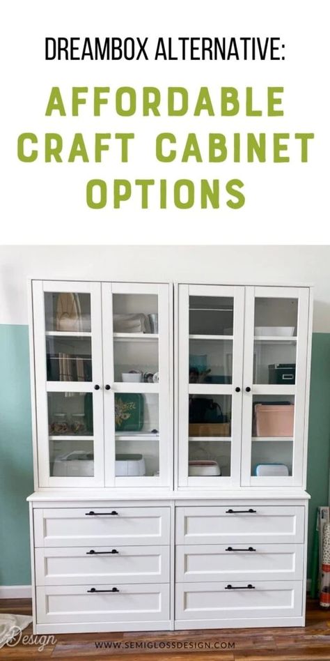 Looking for a dreambox alternative? Learn more about how I made an affordable craft cabinet to store my craft supplies. China Cabinet Craft Storage, Craft Room Storage Cabinets Diy, Craft Room Office Storage Cabinets, Craft Wardrobe Storage, Diy Dreambox Ikea Hack, Diy Craft Storage Ideas Small Spaces, Dreambox Alternative, Cricut Cabinet, Diy Craft Storage Cabinet