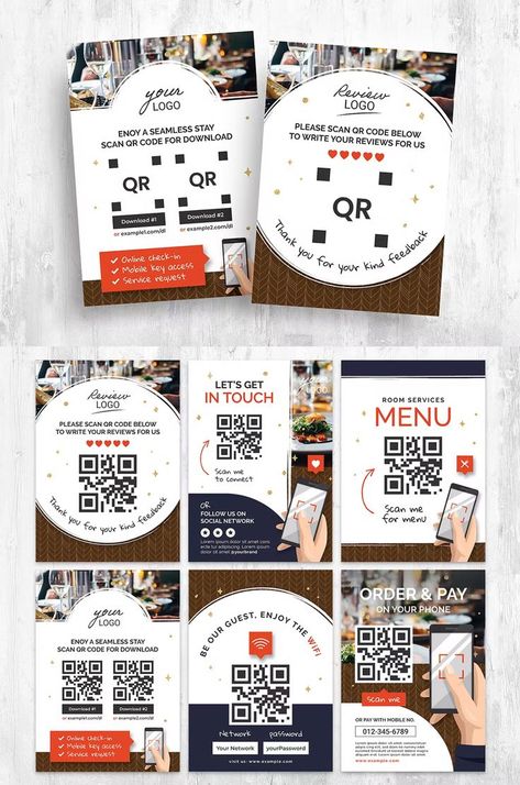 Restaurant Contact Flyer Template AI, PSD Food Website Design, Scan Design, Small Coffee Shop, Menu Flyer, Service Logo, Food Website, Online Checks, Qr Codes, Check In