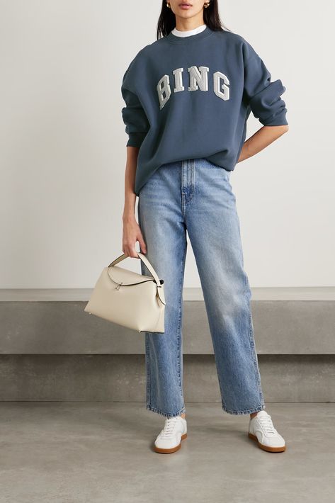 Best Sweatshirts | SheerLuxe Crew Sweatshirt Outfit, Sweatshirt Outfit Chic, Anine Bing Sweatshirt Outfit, Oversized Crewneck Outfit, Graphic Sweatshirt Outfit, Gray Sweatshirt Outfit, Anine Bing Sweatshirt, Jeans White Sneakers, Oversized Sweatshirt Outfit