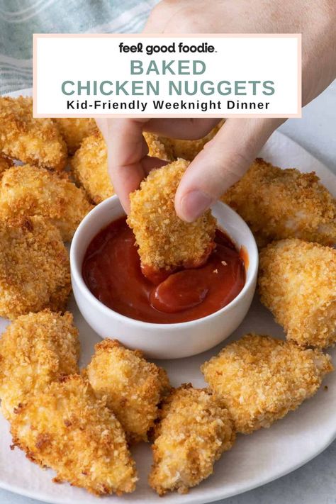 These crispy oven-baked chicken nuggets are dredged in seasoned panko bread crumbs, are easy to make, and taste amazing. Baked Breaded Chicken Nuggets, Panko Bread Crumbs Chicken, Baked Chicken Nuggets Panko, Bread Crumb Uses, Chicken Nugget Breading Recipe, Oven Chicken Nuggets, Recipes Using Bread Crumbs, Baked Chicken Nugget Recipes, Chicken Nuggets In Oven