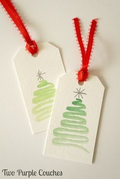 Super cute (and easy!) holiday gift tag idea - paint abstract trees with watercolors! More Tags Diy, Gift Tags Diy, Watercolor Christmas Cards, Holiday Gift Tags, Diy Christmas Cards, Watercolor Christmas, Christmas Tags, Gift Wrapping Ideas, Noel Christmas