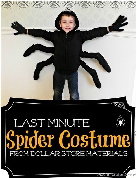 Last Minute Spider Costume - All you need is a black hoodie for this simple Halloween craft. From @Mad in Crafts Nursery Rhyme Costume, Spider Halloween Costume, Halloween Morning, Karneval Diy, Bug Costume, Spider Costume, Halloween Snack, Diy Halloween Costumes For Kids, Homemade Halloween Costumes