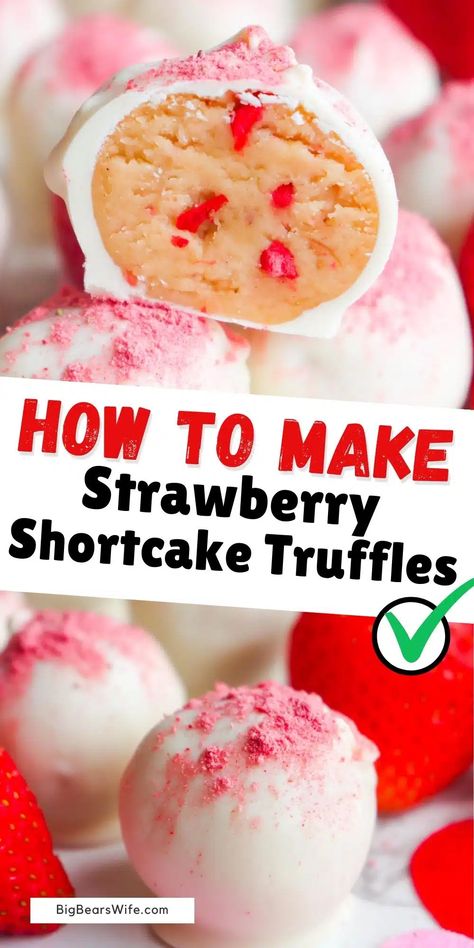 Strawberry Shortcake Truffle Recipe, Strawberry Shortcake Truffles, Strawberry Truffle Dessert, Truffle Display, Strawberry Shortcake Valentines, Strawberry Shortcake Truffle, Strawberry Social, Sweet Deserts, Strawberry Shortcake Dessert