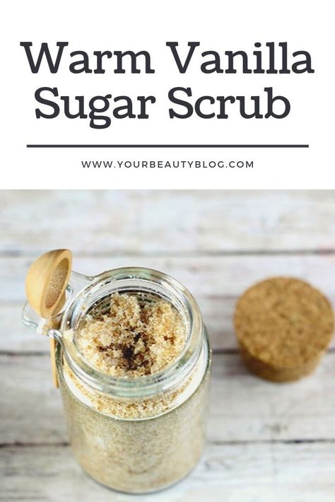 How to make a warm vanilla sugar scrub recipe.  This easy homemade body scrub is simple to make. Use it before shaving for a closer shave.  It exfoliates for softer skin. Use for legs, for feet, for hands, or for body. Make a DIY exfoliating sugar scrub with honey, vanilla, brown sugar, and white sugar.  This scent is perfect for fall or use as a handmade Christmas gift. #sugarscrub #vanilla #bodyscrub Vanilla Sugar Scrub, Sugar Wax Recipe, Diy Sugar Scrub Recipe, Brown Sugar Scrub, Warm Vanilla Sugar, Body Scrub Recipe, Sugar Scrub Homemade, Natural Beauty Recipes, Sugar Scrub Recipe