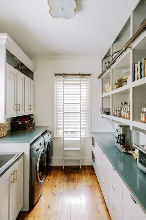 This large pantry is the perfect spot to store pantry items, small appliances and even houses the washer and dryer. The perfect all purpose area. 2nd Fridge In Pantry, Pantry With Washer Dryer, Washer Dryer In Pantry, Small Pantry With Washer And Dryer, Dual Purpose Laundry Room, Small Butlers Pantry With Laundry, Combination Laundry And Pantry, Washroom And Pantry Combo, Combo Laundry And Pantry