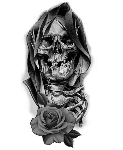 Realistic Skeleton Tattoo, Antichrist Tattoo, Tato Realis, Skull Rose Tattoos, Black Skull Tattoo, Line Tattoo Ideas, Skull Girl Tattoo, Buddha Tattoo Design, Rose Tattoos For Men