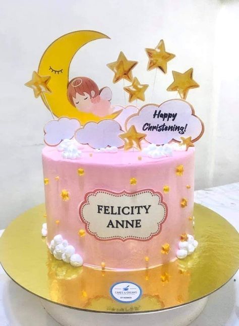 Cake For Christening Baby Girl, Christening Cake Girl, Simple Baptism Cake, Christening Cake Designs, Cake Korea, Baptismal Cake, 1st Birthday Cake Designs, Christening Cake Girls, Baptism Cake Girl