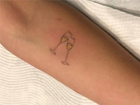 Champagne cheers Champagne Glasses Tattoo, Champagne Glass Tattoo, Flute Tattoo, Wine Glass Tattoo, Wine Tattoo, Mum Tattoo, Glass Tattoo, Glasses Tattoo, 2024 Board