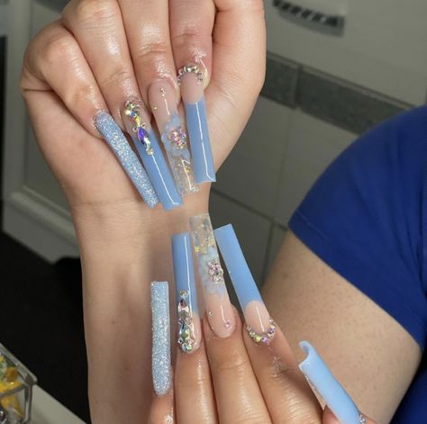 Pastel Chrome Nails, Light Blue Acrylic Nails, Cute Vacation Nails, Unique Summer Nails, Nail Inspo Unique, Aqua Nails, Purple Acrylic Nails, Acrylic Nail Set, Sassy Nails