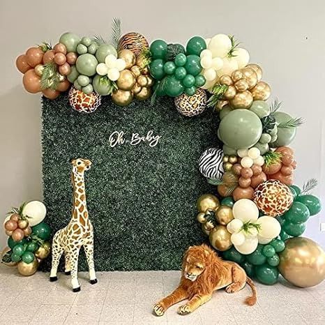 Amazon.com: 128pcs Safari Jungle Balloon Garland Arch Kit- Sage Green and Brown Balloons with Animal Print for Wild One Tropical Theme Party Supplies Olive for Boy First Bithday Baby Shower Wedding Graduation : Toys & Games Safari Balloon Backdrop, Safari Balloon Decorations Jungle Theme, Jungle Balloon Arch Safari Theme, Balloon Safari Decoration, Safari Ballons Decor, Sage Green And Brown, Brown Balloons, Safari Balloon, Jungle Balloons