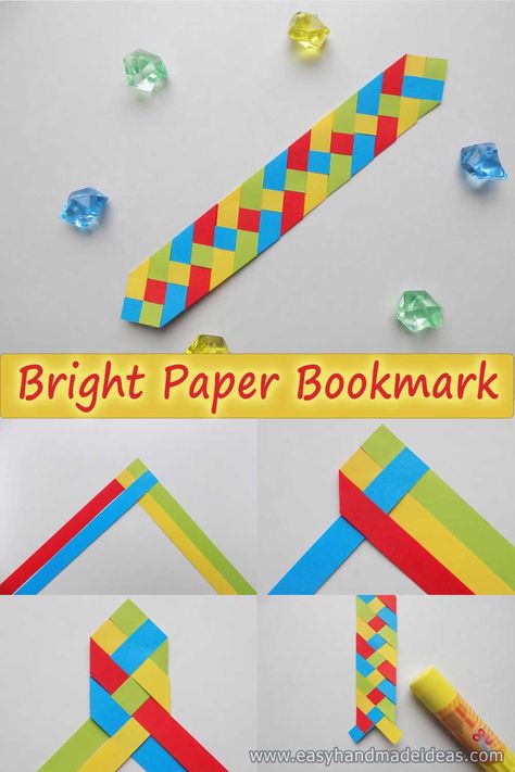 Braided Paper Bookmark, Elementary Handicrafts, Paper Sloyd Projects, Paper Weaving Bookmark, Construction Paper Bookmarks, Yarn Bookmarks Diy, Different Types Of Bookmarks, Woven Bookmarks Diy, Paper Strip Art