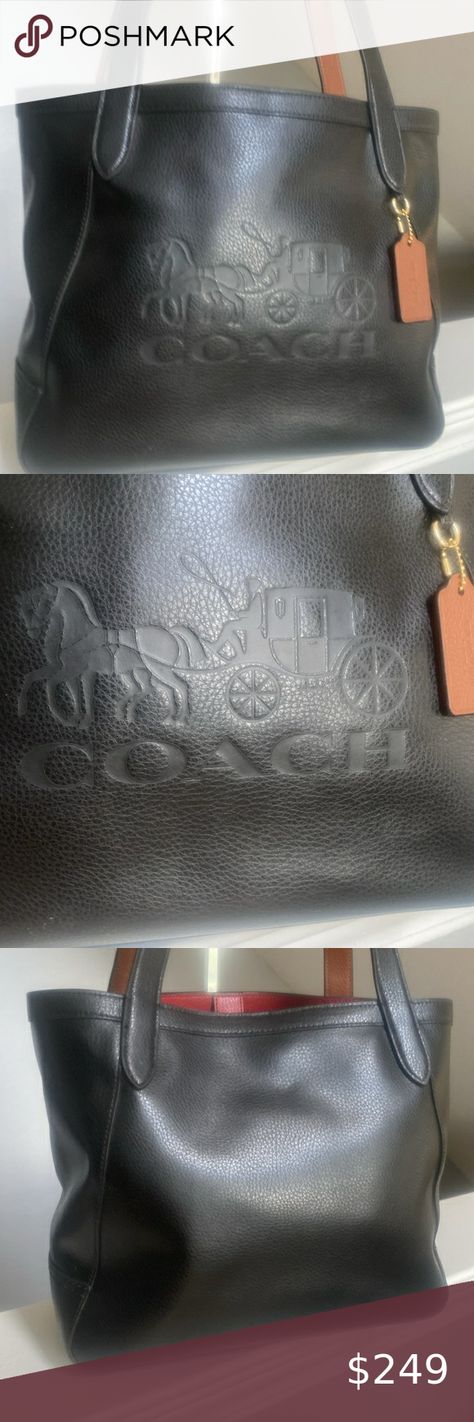 Coach Horse And Carriage Black Leather Tote Bag.