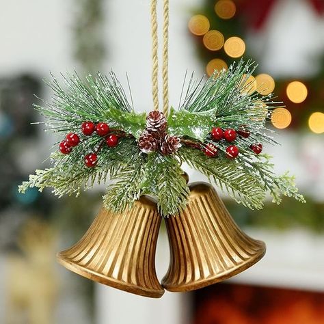 Amazon.com: Gold Christmas Bells,VUSKLY Christmas Bells Decor with Jute Hanging Rope Rustic Bells Metal Gold Bells for Christmas Tree Wearth Door Decorations, 7.5"x3.5"x9.5"H,Gold : Home & Kitchen Gold Christmas Bells, Bells Decor, Jute Hanging, Christmas Bell, Buy Gold, Christmas Bells, Gold Christmas, Sell Items, Decorative Bells