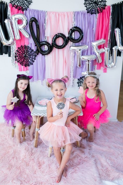 Harper's Spooktacular Soireé - (EASY Party Planning!) - Rachel Pitzel Halloween Party Boxes, Ghost Napkins, Crazy Costumes, Cat Ears Headband, Fringe Backdrops, Easy Parties, Rainbow Dress, Throw A Party, Spooky Decor