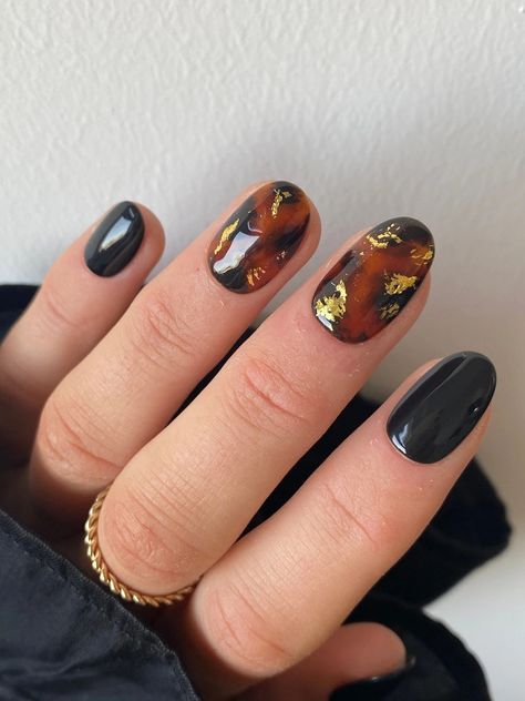 Nails Black Short, Tortoiseshell Nails, Press On Nails Black, Brown Acrylic Nails, Brown Nails Design, Custom Press On Nails, Nude Nail Designs, Nails Winter, Trendy Nail Art