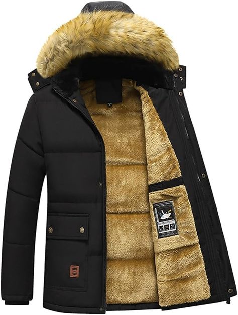 ANUFER Men's Thermal Winter Parka Jacket Thick Fluff Lining Cotton Padded Coat with Detachable Fur Hood SD5A0831 Black 3XL : Amazon.co.uk: Fashion Winter Parka Men, Mens Winter Parka, Cargo Jacket Mens, Men Winter Jacket, Fur Collar Jacket, Fur Hood Coat, Winter Parka, Mens Parka, Cargo Jacket