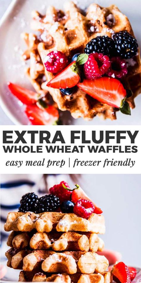 Whole Grain Waffles, Whole Wheat Waffles Healthy, Whole Grain Waffle Recipe, Berry Waffles, Waffle Recipe Healthy, Whole Wheat Waffles, Healthy Waffles, Waffles Easy, Freezer Cooking