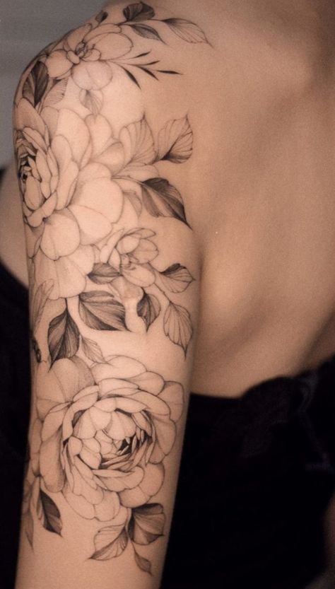 Cap Sleeve Tattoos, Half Sleeve Tattoo Template, Feminine Shoulder Tattoos, Unique Tattoos For Women, Tattoo Placements, Floral Tattoo Shoulder, Strength Tattoo, Tattoo Templates, Inspiration Tattoos