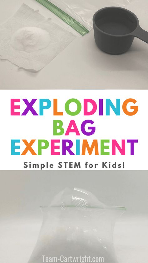 Exploding Bag Experiment for Kids - The Exploding Lunch Bag Experiment Preschool Chemical Reactions, Baking Powder Science Experiment, Exploding Bags Experiment, Explosion Science Experiments, Exploding Monster Bag, Exploding Baggie Experiment, Homeschool Experiments, Scouts Activities, Kids Experiments