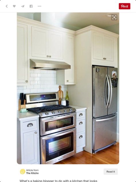 Built around standard depth fridge Cocina Shabby Chic, Galley Kitchen Remodel, Kitchen Remodel Before And After, Kitchen Farmhouse, Beautiful Kitchen, Kitchen Remodeling Projects, Diy Remodel, Old Kitchen, Kitchen Redo