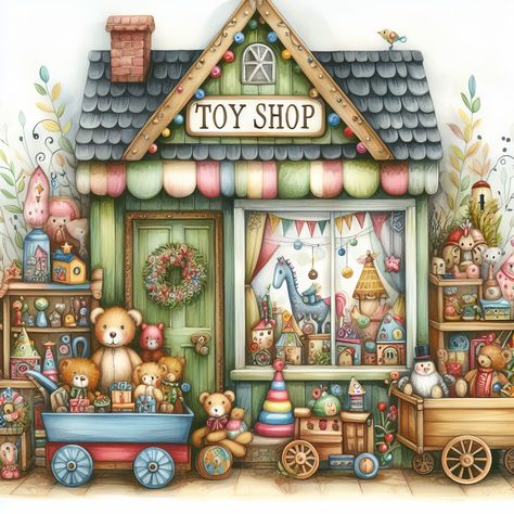 Toy Shop Illustration, Miniature Drawings, Camper Art, Sweet Drawings, Art Assignments, House Design Pictures, Business Colors, Journaling Scrapbooking, Toy Shop