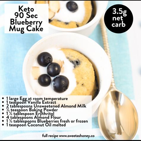 90-Second Keto Blueberry Mug Cake - Sweet As Honey Blueberry Mug Cake Microwave, Keto Cake In A Mug, Keto Blueberry Mug Cake, Blueberry Mug Cake, Almond Flour Blueberry, Cake Microwave, Cinnamon Mug Cake, Keto Blueberry Muffins, Cake In A Mug