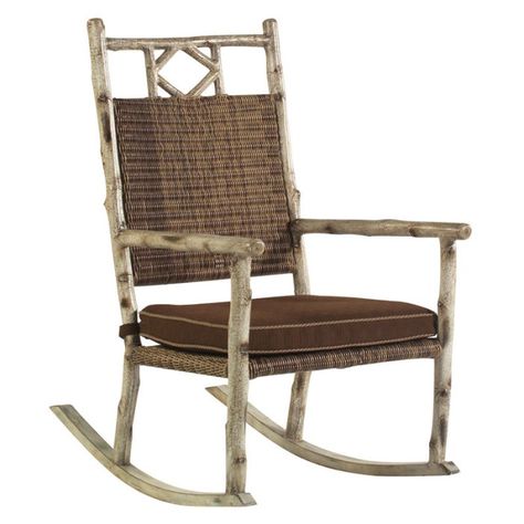 Whitecraft by Woodard River Run Small Rocker | Hayneedle Teak Rocking Chair, Rustic Luxury, Rocking Chair Porch, Swivel Rocking Chair, Swivel Glider Chair, Rocking Chair Cushions, Birch Branches, Patio Rocking Chairs, Rocker Chairs