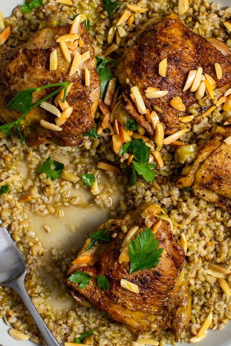 Olive Oil Zucchini Bread, Freekeh Recipes, Almond Chicken, Yotam Ottolenghi, Nyt Cooking, How To Cook Rice, Yogurt Recipes, Arabic Food, A Bowl