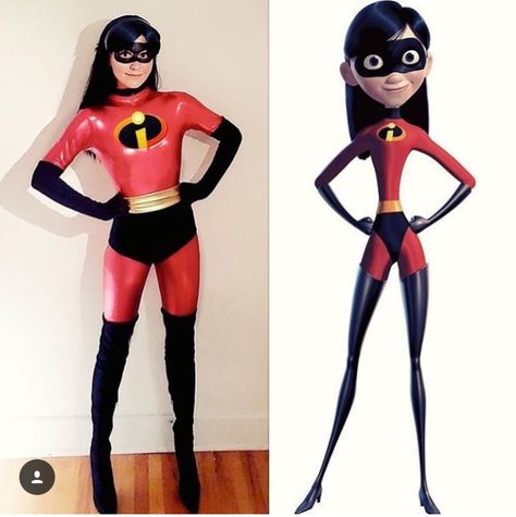 Violet incredibles Halloween costume Violet Incredibles Costume, Incredibles Costume Diy, Incredibles Cosplay, Incredibles Costume, Mrs Incredible, Neon Prom Dresses, Violet Parr, Latex Cosplay, Costume Tutorial