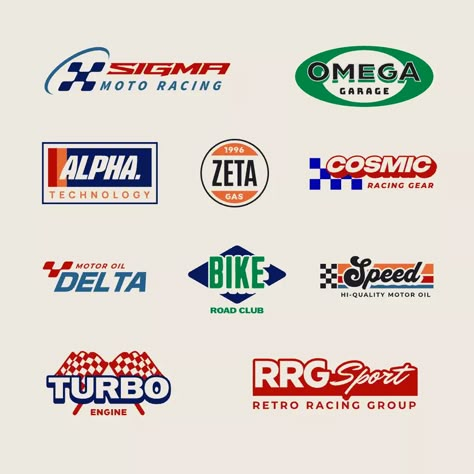 Take your Logo design to the next level by using this 10 Classic Retro Automotive stickers Logo design template by Yogie Ismanda. Use this ready-to-use Logo design and start designing like a Pro. 90s Logos Graphic Design, 90s Logo Design, Garage Logo, Automotive Logo Design, Car Logo Design, Logos Retro, Automotive Illustration, Retro Logo Design, Unique Logos