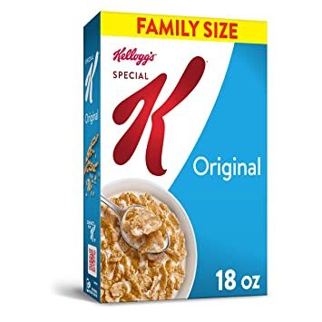 Kellogg's Special K, Breakfast Cereal, Original, Made with Folic Acid, B Vitamins, and Iron, Family Size, 18oz Box Cold Breakfast, Cereal Kelloggs, Special K Cereal, Low Fat Breakfast, Fiber Cereal, Rice Flakes, Kids Cereal, Protein Cereal, Cinnamon Breakfast