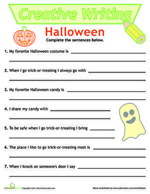 Get into the Halloween spirit with this creative writing activity! Answer questions about how you celebrate by filling in the blanks to complete the sentences. Practice Writing Sentences, First Grade Halloween, Halloween Creative Writing, Sentence Writing Worksheets, Halloween School Activities, Canva Education, Halloween Worksheets Free, Halloween Worksheet, Halloween Writing Activities