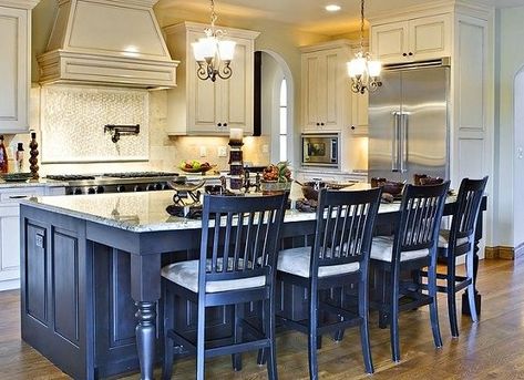 8 foot kitchen island ideas #kitchenislandideas 8 Foot Kitchen Island, Kitchen Island With Seating For 4, Stained Island, Luxury Kitchen Island, Antique Kitchen Cabinets, Antique White Kitchen, Two Tone Kitchen Cabinets, Black Island, Island Chairs