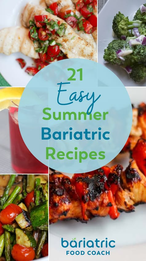 Bariatric Food Coach recipes are made with three things in mind: bariatric friendly, easy to follow, and under 30 minutes. Here are 21 easy bariatric summer dinners, including low-carb dishes like roasted eggplant with tomato dip and Greek chicken skewers, as well as lighter fare such as quinoa and zucchini fritters and grilled tuna. All the recipes are designed to be low-calorie, low-carb, and protein-rich to meet your bariatric goals. Bariatric Friendly Side Dishes, Bariatric Vegetable Recipes, Bariatric Recipes Dinner, Baractric Dinner Ideas, Phase 4 Bariatric Recipes, Easy Bariatric Recipes, Biatric Recipes Meals, Easy Bariatric Meals, Bariatric Dinner Recipes