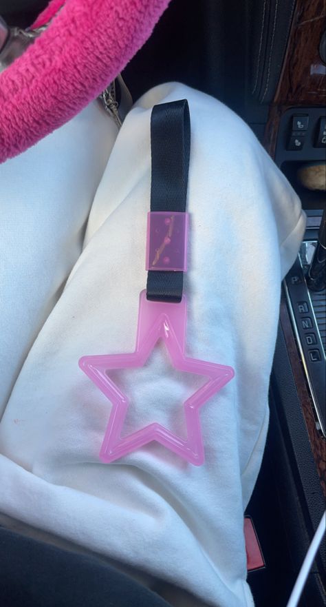 Japanese Car Accessories, Black Car Pink Accents, Star Car Decor, Car Tsurikawa, Star Car Accessories, Miata Accessories, Car Decor Pink, Car Moodboard, Kia Soul Accessories