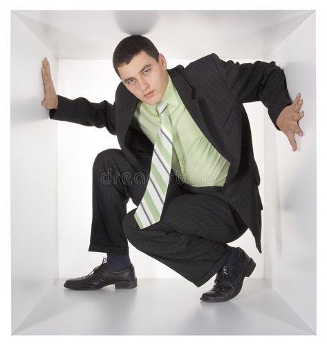 Businessman in the white cube. Young businessman in the white cube #Sponsored , #PAID, #Sponsored, #white, #Young, #cube, #Businessman Person In Box Reference, Stuck In Box Pose, Stock Photo Poses, Box Pose Reference, Businessman Pose, In A Box Pose, Drawing Pose Male, Stuck In A Box Pose, Stock Poses