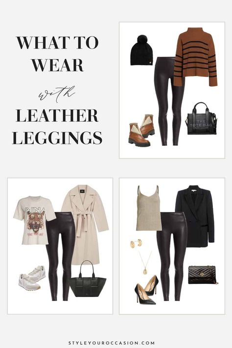 Looking for leather leggings outfit ideas? Wear a chic faux leather leggings outfit for a casual day or a dressy night going out, a date night, for work (try a blazer!), and for any day in spring, summer, fall, or winter. Check out some perfect spanx leather leggings outfit ideas, and for plus-size and mid-size too! Faux Leather Leggings Outfit Dressy, Faux Leggings Outfit, Faux Leather Legging Outfits, Leather Leggings Outfit Night Going Out, Leather Leggings Outfit Dressy, Outfits With Faux Leather Leggings, Casual Night Out Outfit Winter, Leggings Outfit Dressy, Leather Leggings Outfit Night