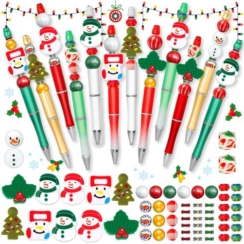 PRICES MAY VARY. 【Comprehensive DIY sets】Package includes 12pcs beaded pens, 23pcs silicone beads, 18pcs rhinestone spacer beads, 12pcs plastic guardian beads, and 10pcs Christmas-themed silicone focal beads. With a plentiful variety, it's sure to satisfy your daily uses and DIY needs. 【Perfect Christmas Gift】These beadable pens kits are ideal Christmas supplies that enrich the holiday ambiance. With it, you can custom-create your own beadable pens using the provided materials, this kit is a per Beadable Pens, Pen Craft, Bead Crafts Diy, Beaded Pens, Christmas Origami, Diy Office, Jewelry Making Kits, Festival Diy, Beadable Products