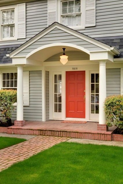 Eastmoreland Dutch Colonial Addition - Traditional - Exterior - Portland - by McCall Design LLC | Houzz Small Front Porches Designs, Dutch Colonial Exterior, Front Walkways, Portico Ideas, Portico Entry, Colonial Remodel, Farmers Porch, Portico Design, Front Porch Addition