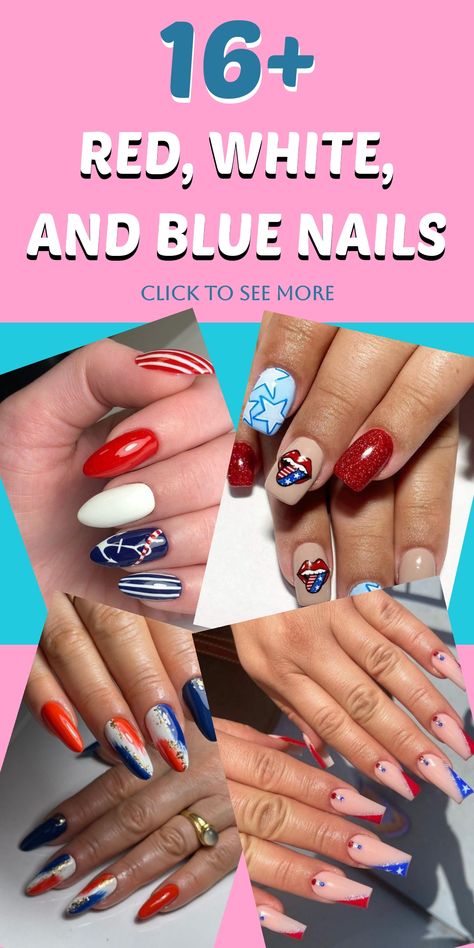 Celebrate your patriotic pride with stunning red, white, and blue nail designs perfect for expressing love for your country or marking special occasions such as Independence Day. Whether you prefer timeless stripes, vibrant color combinations, or detailed patterns showcasing stars and flags, these nail art concepts are sure to elevate your style. Embrace the vibrant spirit of red, white, and blue in a trendy yet tasteful manner! White And Blue Nail Designs, White And Blue Nail, Red White And Blue Nails, White And Blue Nails, Fall Ombre, Square Nail Designs, Art Concepts, Expressing Love, Nail Pops