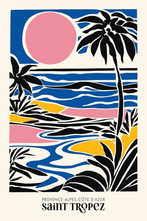 Visit us at WildFeverStudio on Etsy to discover unique and stylish travel posters that will bring the spirit of adventure to your space. #TravelPosters #WallArt #HomeDecor #ExploreWithStyle #WildFeverStudio #TravelInspiration #AdventureAwaits French Boho, Sunshine Print, Wanderlust Decor, Tropical Art Print, Beach Illustration, Holiday Poster, Geometric Art Prints, Tropical Art, Landscape Poster