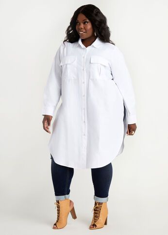 Duster Shirt, Plus Size Tunic, Plus Size White, Look Plus Size, Maxi Tops, White Button Down Shirt, Ashley Stewart, Trendy Tee, Plus Size Top