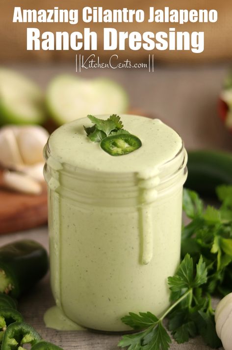 Jalepeno Ranch Dressing, Jalepeno Dressing, Cilantro Ranch Dressing Recipe, Mexican Salad Dressing, Ranch Marinade, Cilantro Salad Dressing, Mexican Salad Dressings, Easy Ranch Dressing, Hclf Vegan Recipes