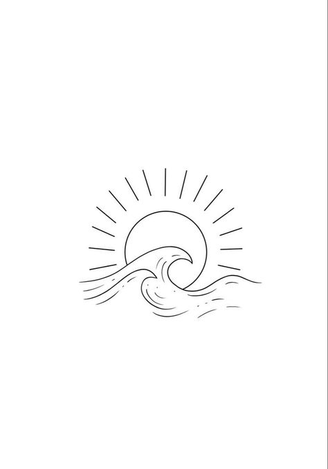 Ocean Wave And Sun Tattoo, Sun Ocean Tattoo, Ja Tattoo, Zee Tattoo, Tattoo Swimming, Wave Line Art, Minimalistic Tattoo Ideas, Ohana Tattoo, Freedom Tattoos